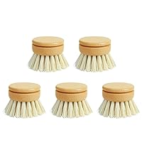 Bamboo Scrub Brush, Eco-Friendly Dish Brush, Replacement Heads 5 Pieces Natural Sisal Hemp and Beech Wood Scrubbing Brushes Kitchen Sink Cleaning