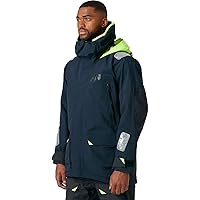 Helly Hansen Skagen Waterproof Jackets for Men Featuring Windproof Sailing Fabric and Packable Neon Yellow Hood, NAVY - Medium