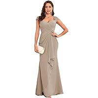 Mermaid Mother of The Bride Dresses for Wedding Cap Sleeves Chiffon Ruffle Long Formal Evening Gowns