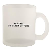 Powered By A Latte - Glass 10oz Frosted Coffee Mug, Frosted