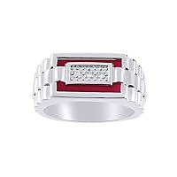 Rylos Mens Rings 14K White Gold - Mens Diamond & Red Onyx / Quartz Ring . Stone is Special Cut f this Ring. Designer Style Rings For Men Mens Jewelry Gold Rings