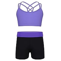 iiniim Kids Girls Sports Bra Criss Cross Back Tanks Tops with Shorts Bottom for Gymnastic Fitness Workout Lavender 10