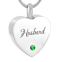 misyou Personalized Heart Necklace Birthstone Husband Pendant Cremation Urn Necklace Keepsake Jewelry
