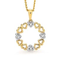0.04 CT Round Cut Created Diamond Hearts Circle Pendant Necklace 14K Two Tone Gold Over