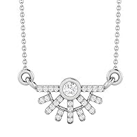 925 Sterling Silver 3mm Round Cut Moissanite Rising Sun Necklace Pendant for Women with 18
