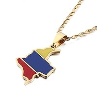 Enamel Colombia Map Pendant Necklace Colombian Flag Map Jewelry (Gold)