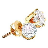 14K Yellow Gold Diamond I2 JK Sparkling Solitaire Stud Earrings 1.00 Ctw.