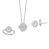 Sterling Silver 16in with 1.5 in Ext CZ Square Necklace/Earrings/Ring Size 7 Jewelry Set