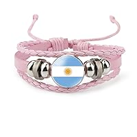Argentina Flag Bracelet - Fashion Time Stone National Flag Bracelet Adjustable For Women Men,Handmade Woven Leather Flag Bracelet Jewelry Couple Gift