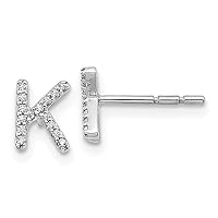 14K White Gold Diamond Dainty Letter S Initial Name Monogram Stud Earrings