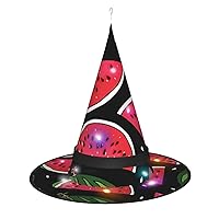 Tomato Slice Print Halloween Cone Witch Hat with Led Light Cosplay for Wizards Hat Masquerade Halloween Party Accessories.