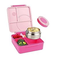 Bento box for kids - Insulated Lunch Box with 8oz thermos Food Jar ，Leak-proof Lunch Containers with 4-compartment and 2 temperature zones(pink)