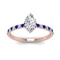 Choose Your Gemstone Marquise Shape 14k Rose Gold Plated Halo Engagement Rings Hidden Halo Petite Diamond CZ Ring Lightweight Office Wear Gift Jewelry for Women : US Size Size 4 TO 12