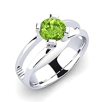 Peridot Round 6.00mm Solitaire Ring | Sterling Silver 925 With Rhodium Plated | Wedding, Anniversary And Engagement Collection
