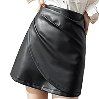 Mini Skirt High Waist Irregular A-line Pleated Leather Skirt Spring Office Women's Skirt (Color : D, Size : L Code)