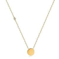 FANCIME 14K Solid Gold Round Disc Flat Coin with 0.035CT Genuine Diamond Necklace Bracelet Fine Delicate Jewelry Anniversary Holiday Gifts for Women Girls