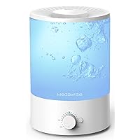MegaWise Healthy Top-Refill Cool Mist Humidifiers for Bedroom, 24dB Ultrasonic Air Vaporizer with Water Filter for Baby [PP Material], Colorful Night Light,1 Gal Essential Oil Diffuser, Auto Shut Off