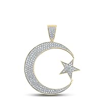 The Diamond Deal 10kt Yellow Gold Mens Round Diamond Islam Crescent Moon Star Charm Pendant 1-7/8 Cttw