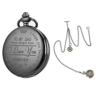 SIBOSUN Pocket Watch Men Engraved Black Chain Quartz Gifts for Dad from Son Daughter DAD Personalized Gifts for Father's Day Men's Double Albert Chain Pocket Watch T-Bar Watch Chain