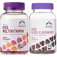 Amazon Brand - Mama Bear Organic Kids Multivitamin, 60 Gummies & Vegetarian Kids Black Elderberry Gummies with Vitamins C, D, E and Zinc, 60 Gummies (Shipped Separately)