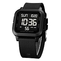 Square Men's Digital Watch Big Numbers Dial Large Face Waterproof LED Watches