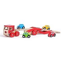Bigjigs Toys, Wooden Car Transporter, Toy Car Ramp, Wooden Toys, Toys for 1 Year Old Boys, Wooden Truck, Push Along Baby Toy, Wooden Vehicles