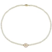 14k Yellow Gold 12-13 mm and 4.0-5.0 mm Baroque Pink and White Freshwater Cultured Pearl Necklace, 18