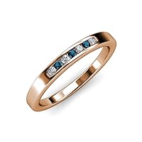 Blue & White Diamond (SI2-I1, G-H) 7 Stone Wedding Band 0.21 ctw 14K Rose Gold
