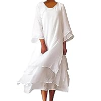 Women's 2024 Summer Dress Boho Casual Loose Beach Long Maxi Dress Short Sleeve Irregular Hem Tiered Flowy Swing Dress