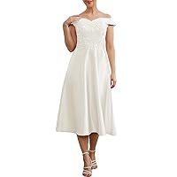 A-Line/Princess Elegant Mother of The Bride Dress Off Shoulder Sleeveless Tea Length Wedding Guest Dress 2023