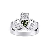 Rylos 14K White Gold Claddagh Ring Love, Loyalty & Friendship Heart 6MM Gem Irish Wedding Band - Exquisite Birthstone Jewelry for Women & Men - Available in Sizes 5-13