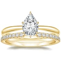 Moissanite Engagement Ring Set, 2 Ct Pear Cut Stone, 925 Silver & 18K Yellow Gold, Valentine's Day Gift, Ring Sizes 3-12