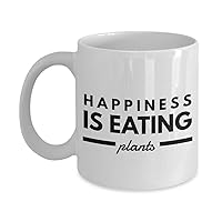 Funny Vegan Mug - HAPPINESS IS EATING PLANTS - Gift Vegetarian Coffee Mug - Vegan Tea Mug - Funny Vegan Cofee Mug - Vegan Gifts - Ceramic Tea Cup - Vegan Birthday Gift (11oz)