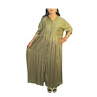 Indian Women's Nice Tunic Long Dress Plus Size Kurtis Solid Botal Green Color Maxi Casual Gown Dress