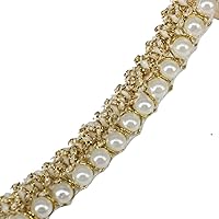 5yards Beaded Pearl White Gold Trimming Lace Ribbon Trim Scrapbooking Applique Embellishment Sewing Renda for Wedding Dress /t1224