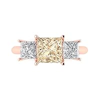 Clara Pucci 3.0 carat Princess Cut 3 Stone Solitaire Natural Brown Morganite Proposal Wedding Anniversary Bridal Ring 18K Rose Gold