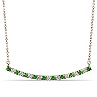 Round Green Garnet Diamond 5/8 ctw Womens Curved Bar Pendant Necklace 16 Inches 14K Gold Chain