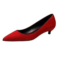 Suede Shoes for Women Heels Pumps Closed Toe Low Kitten Heel Slip On Comfortable Business Cute Shoes