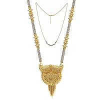 Presents Traditional Necklace Pendant Gold Plated Hand Meena 30Inch Long and 18Inch Short Free Size Chain Combo of 2 Mangalsutra/Tanmaniya/Nallapusalu/Black #Frienemy-1867