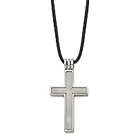 Jewelry Affairs Titanium and Leather Cord Open Cross Necklace, 18