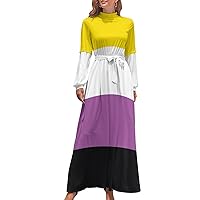 Non-Binary Pride Community Flag Maxi Dresses for Women Casual Long Dresses Long Sleeve Evening Dress Cocktail Party Dress