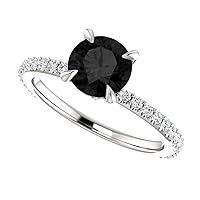 Hidden Halo Engagement Rings Victorian 1 CT Round Cut Black Diamond Rings Antique Vintage Black Onyx Ring Art Deco 925 Sterling Silver Wedding Rings Promise Gift