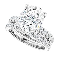 10K Solid White Gold Handmade Engagement Ring 3.00 CT Oval Cut Moissanite Diamond Solitaire Wedding/Bridal Ring Set for Women, Lovely Ring Gift for Wife