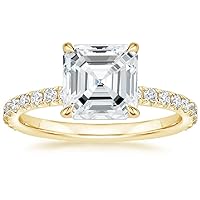 10K Solid Yellow Gold Handmade Engagement Ring 3.0 CT Asscher Cut Moissanite Diamond Solitaire Wedding/Bridal Ring Set for Women/Her Proposes Rings