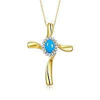 Rylos 14K Yellow Gold Cross Necklace: Gemstone & Diamond Pendant, 18