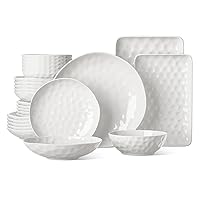 Plates and Bowls Sets, 26 Piece w/Rectangula Dinnerware Sets, Porcelain Dinner Set with Plates, Bowls and Serving Platters, Modern Dish Set for 6