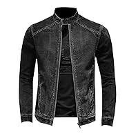Motorcycle Denim Jackets Men Vintage Black Washed Zipper Cowboy Coats Mens Stand Collar Spring Autumn Jeans Jacket