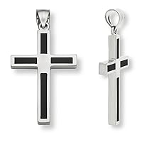Men's Genuine Black Onyx Cross Pendant Necklace in .925 Sterling Silver