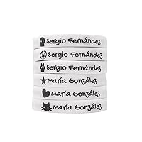 100 Personalized White Iron-On Fabric Labels for Kids Clothes with Icons, Gentle on Skin, for School Uniforms, Jackets, T-Shirts, Pants. - Color: White, Material: Cotton/Polyester