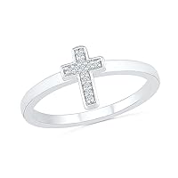 DGOLD Sterling Silver White Round Diamond Cross Ring (0.03 Cttw)